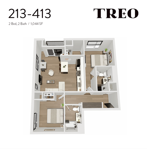 Floor plan for 2 beds, 2 baths